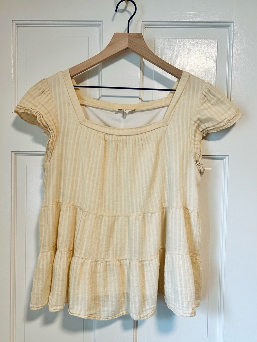 Bohme Boho Textured Gauze Square-Neck Tiered Peplum Top Size M